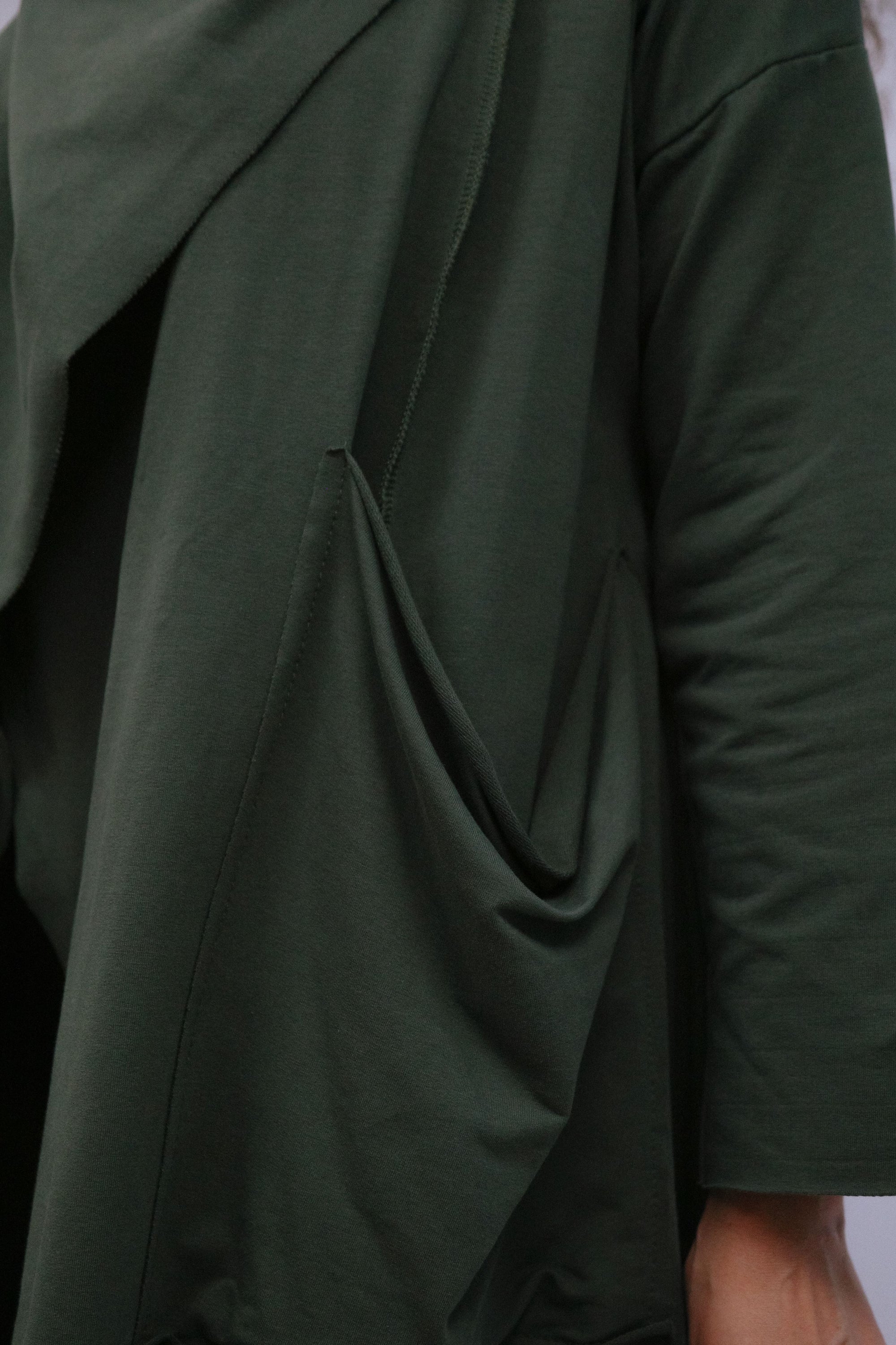 Scarf Sweater in Olive_Pocket Detail