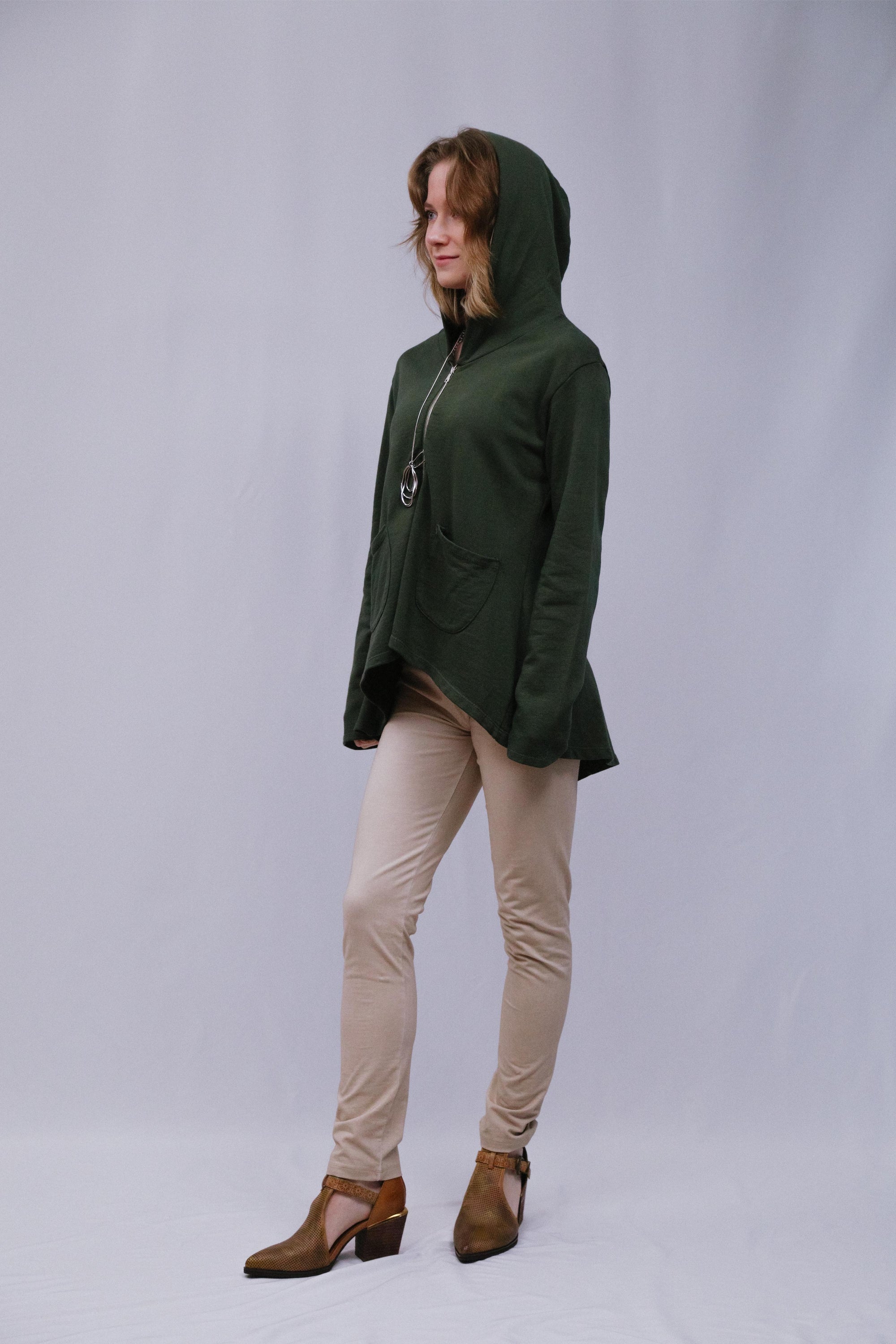 Zip Hi-Lo Hoody Olive_Side