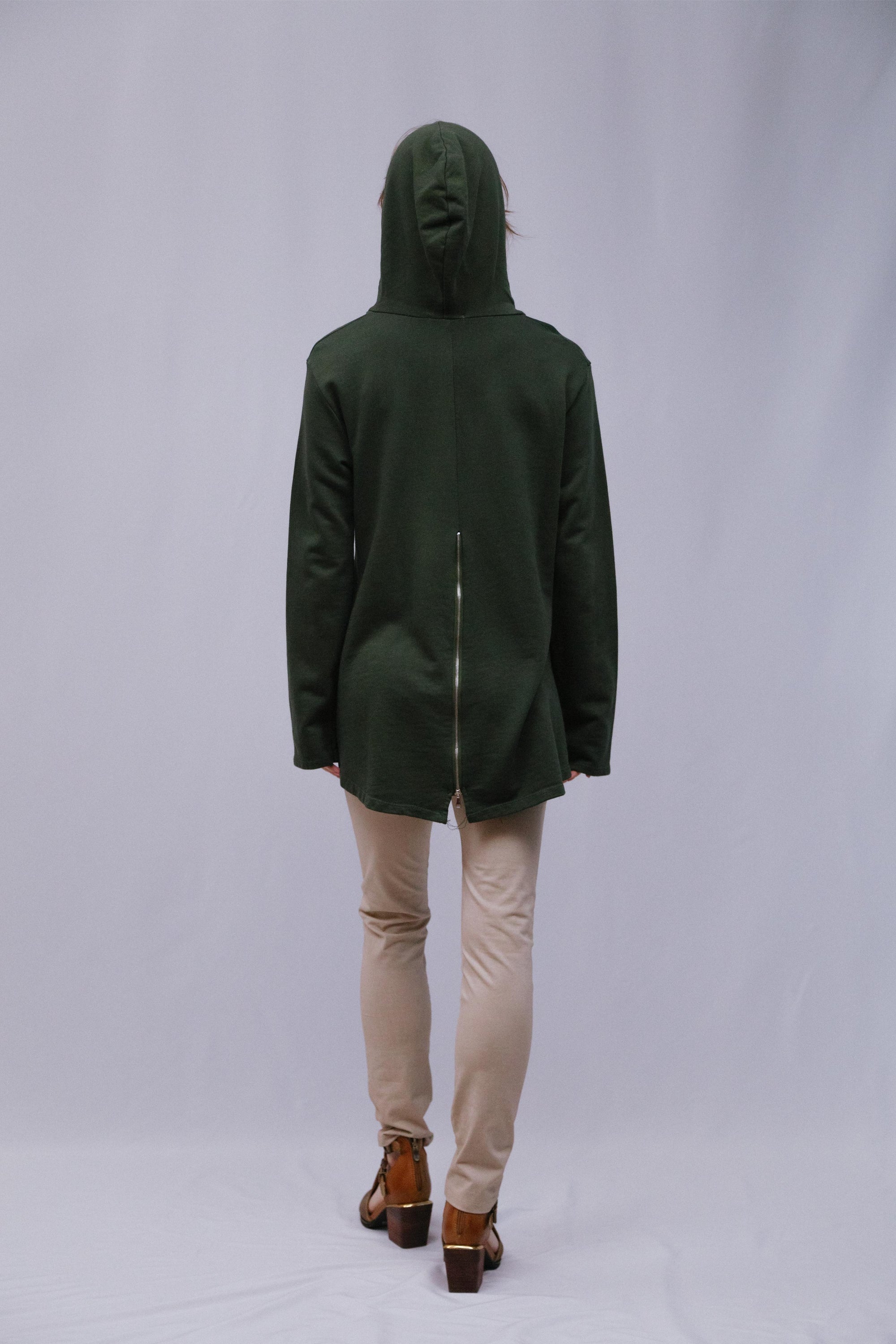 Zip Hi-Lo Hoody Olive_Back