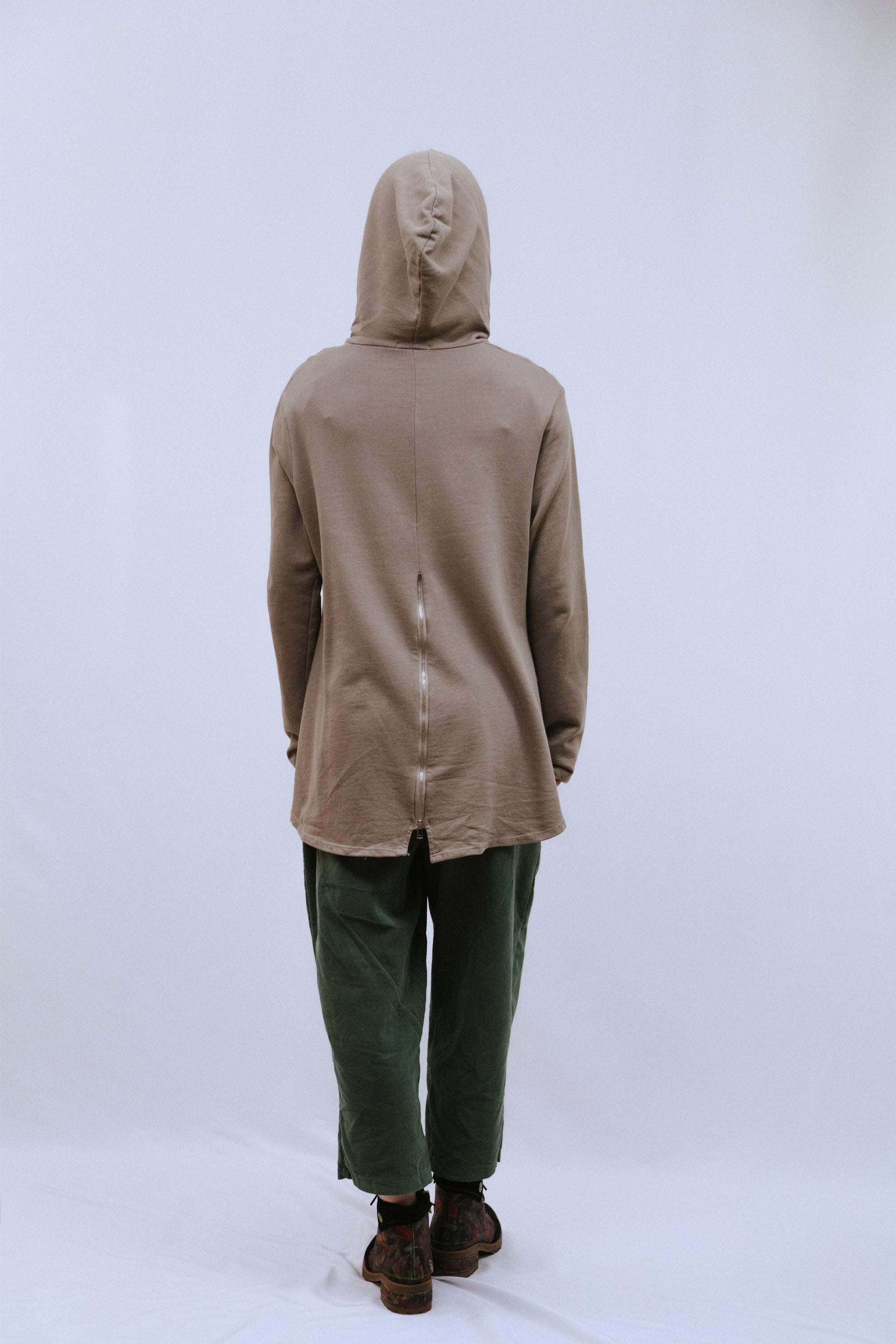 Zip Hi-Lo Hoody Sand_Back