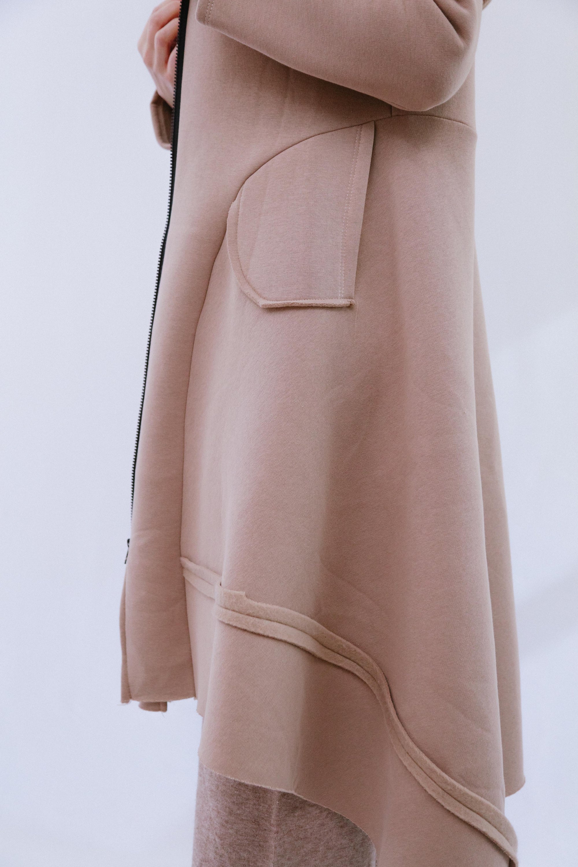Zip Long Coat in Sand_Pocket Detail