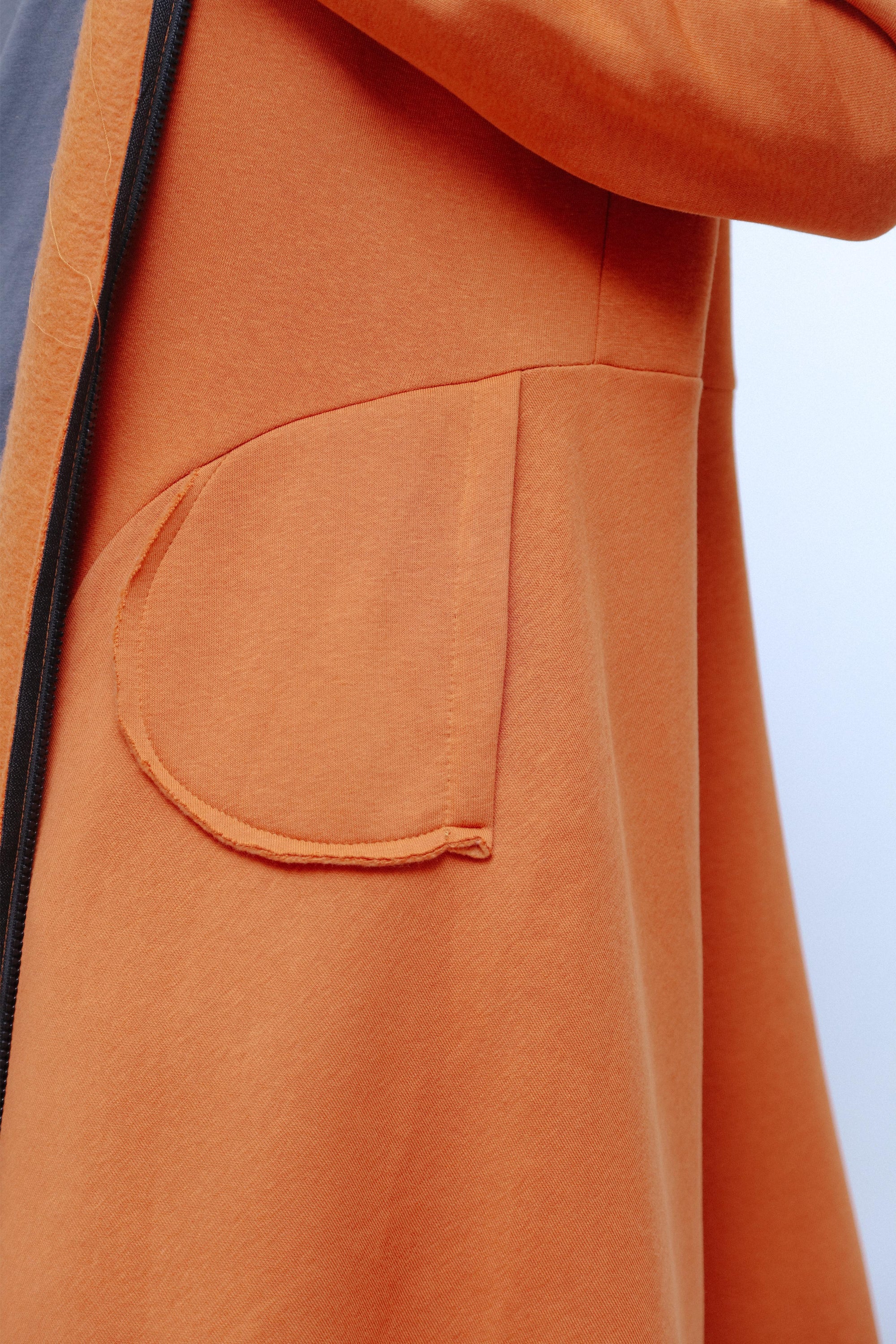 Zip Long Coat in Terra_Pocket Detail