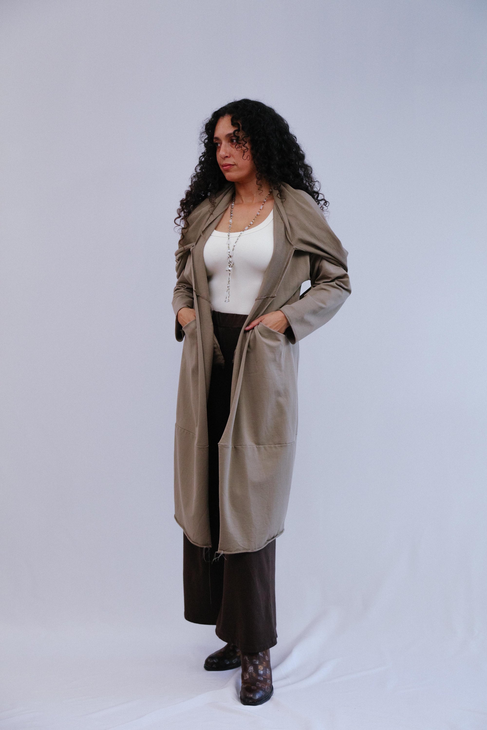 Loop Scarf Jacket in Taupe_Front