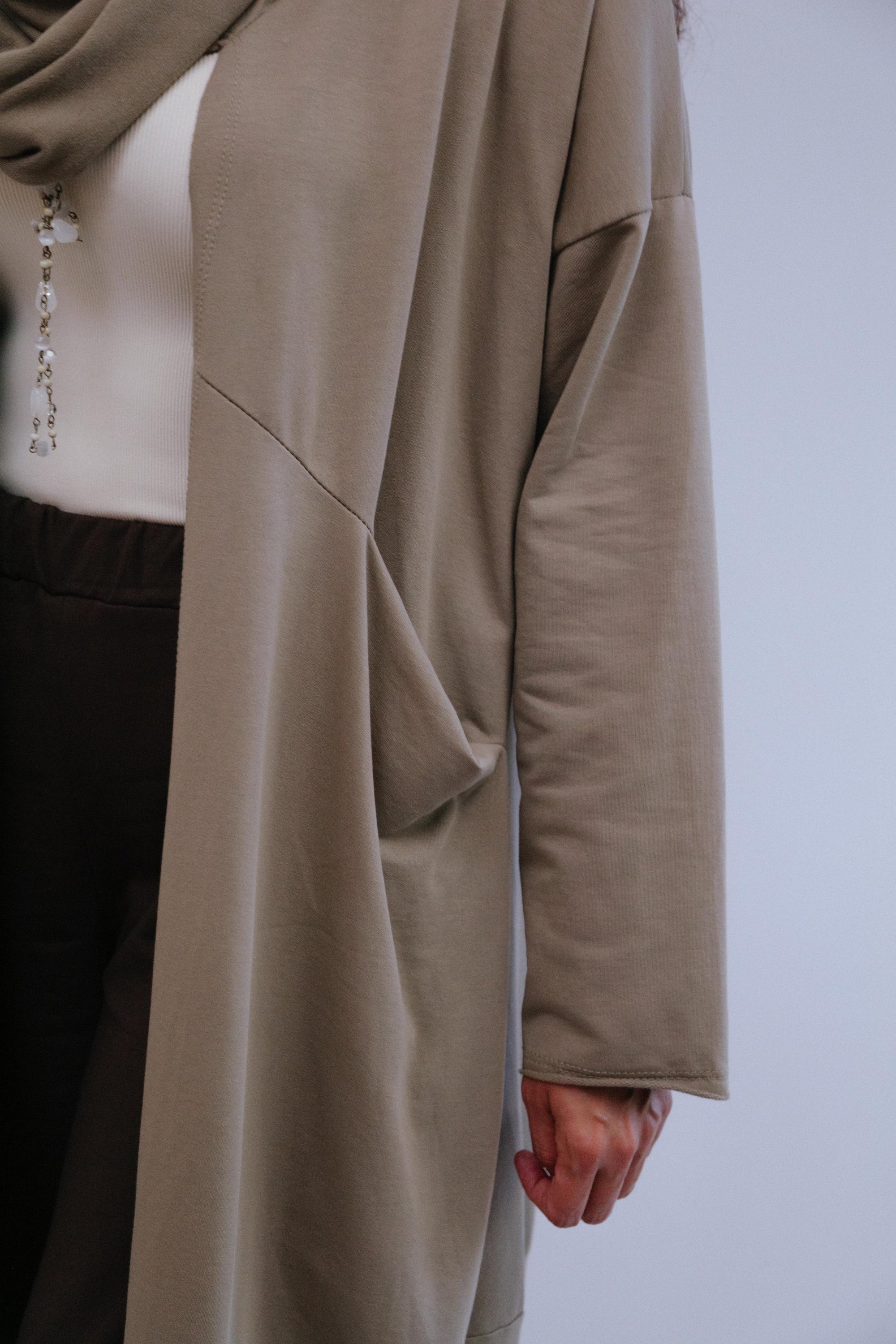 Loop Scarf Jacket in Taupe_Sleeve Detail