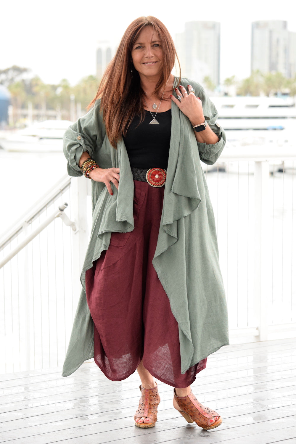 Daphnia Drape Duster in olive 