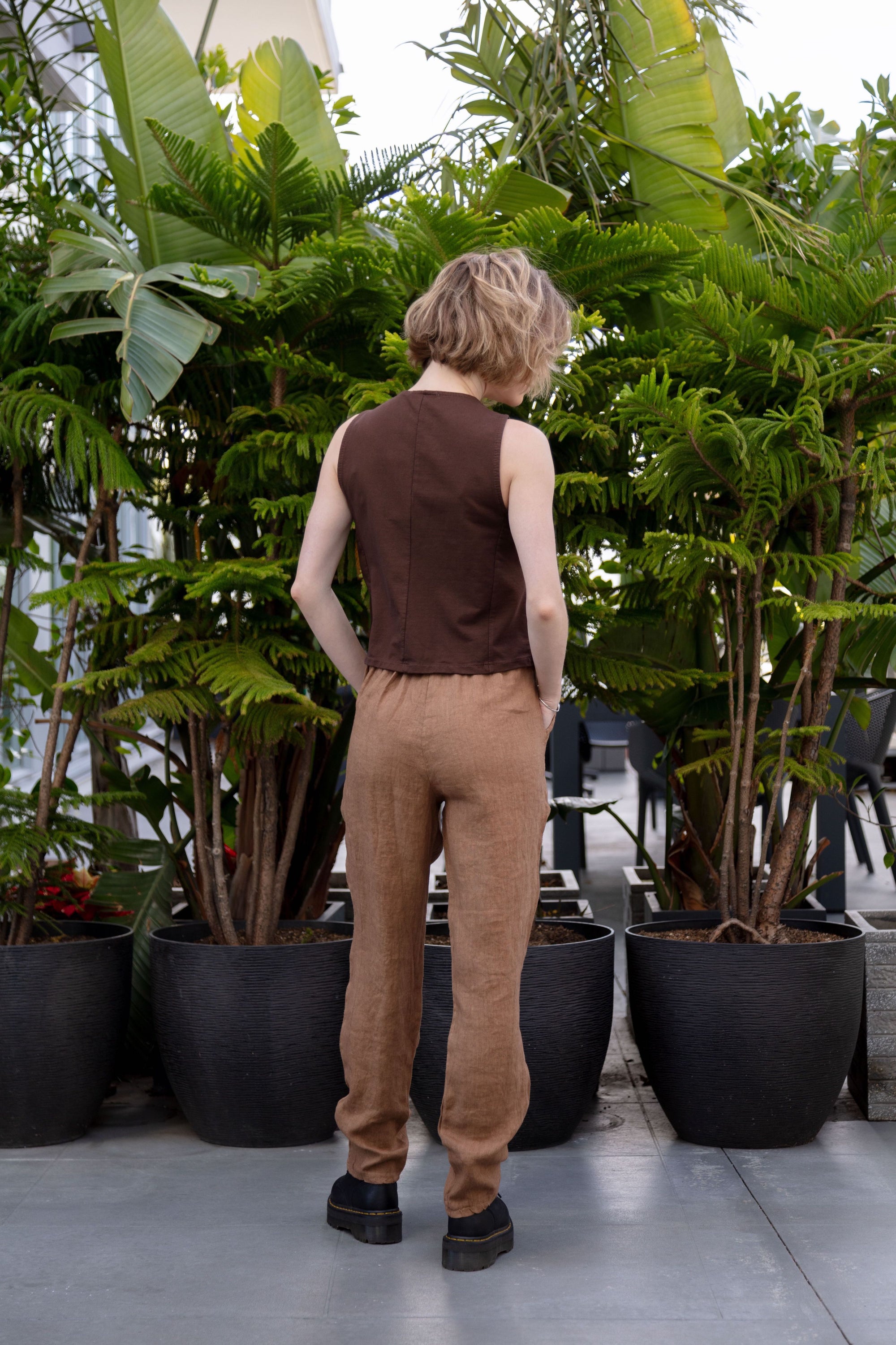 Slim Fit Linen Pants back view 