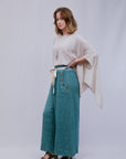 Button Pocket Accent Pants Seablue Side