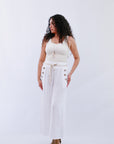 Button Pocket Accent Pants White Front