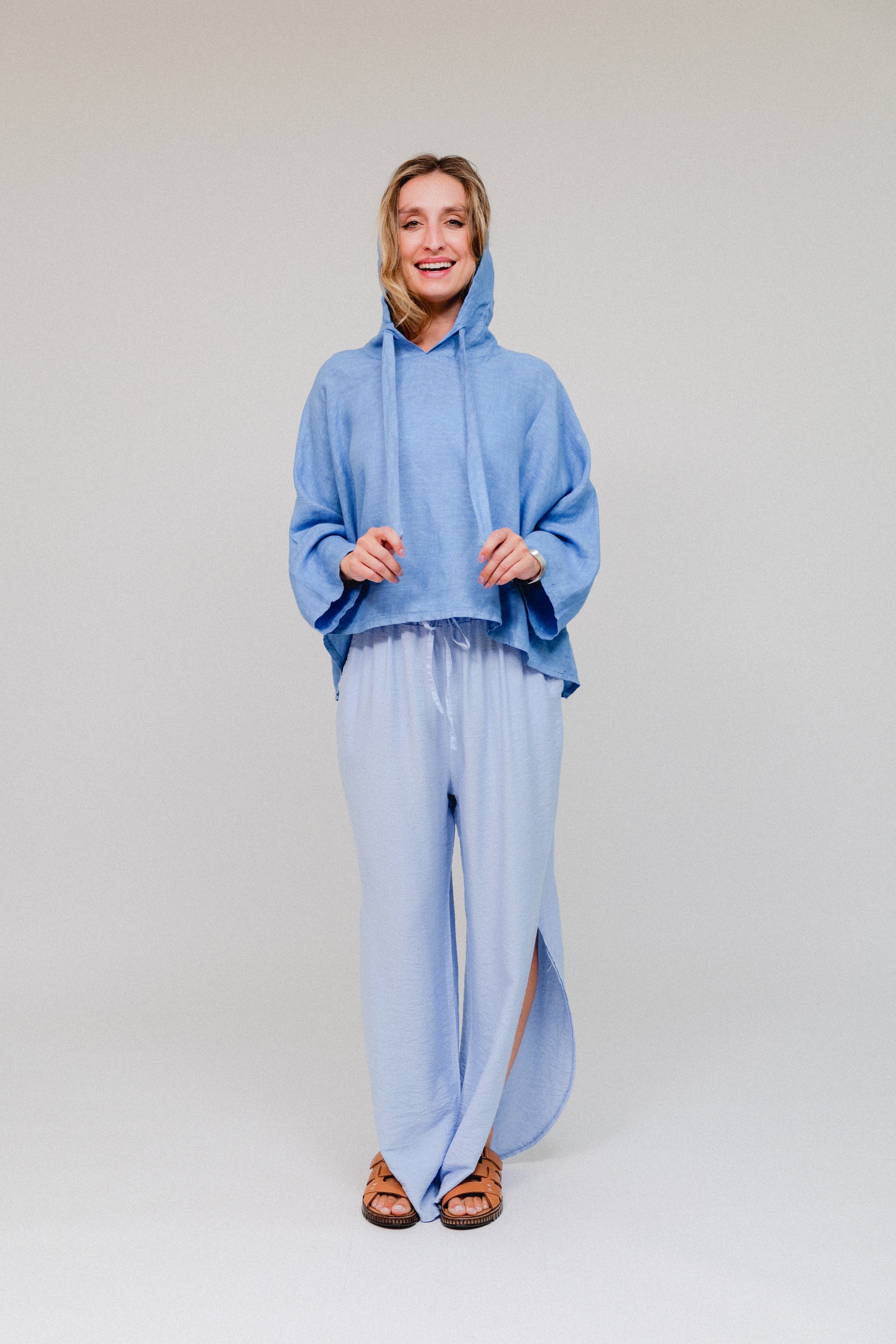 Curve Hem Track Pants Blue Front