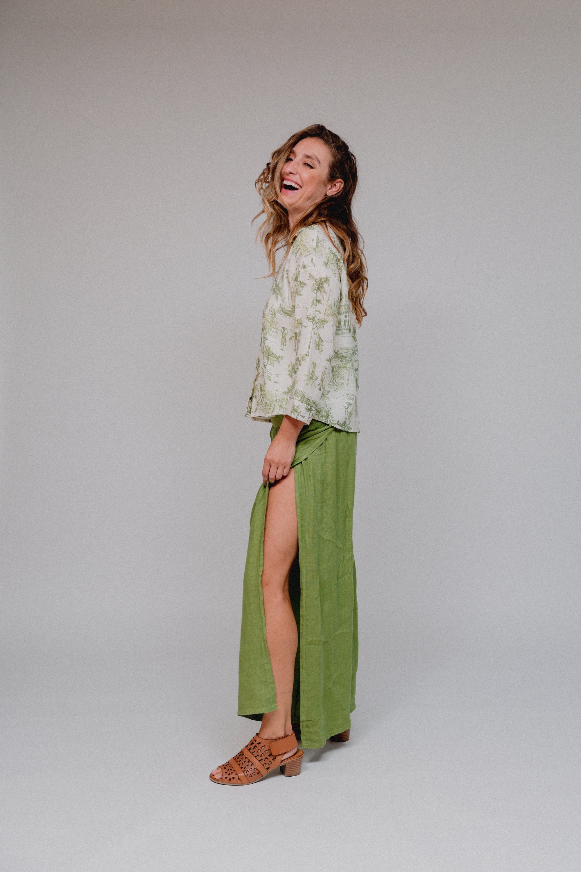 Ribbed Waist Open Side Pant Kiwi Side Whole Body