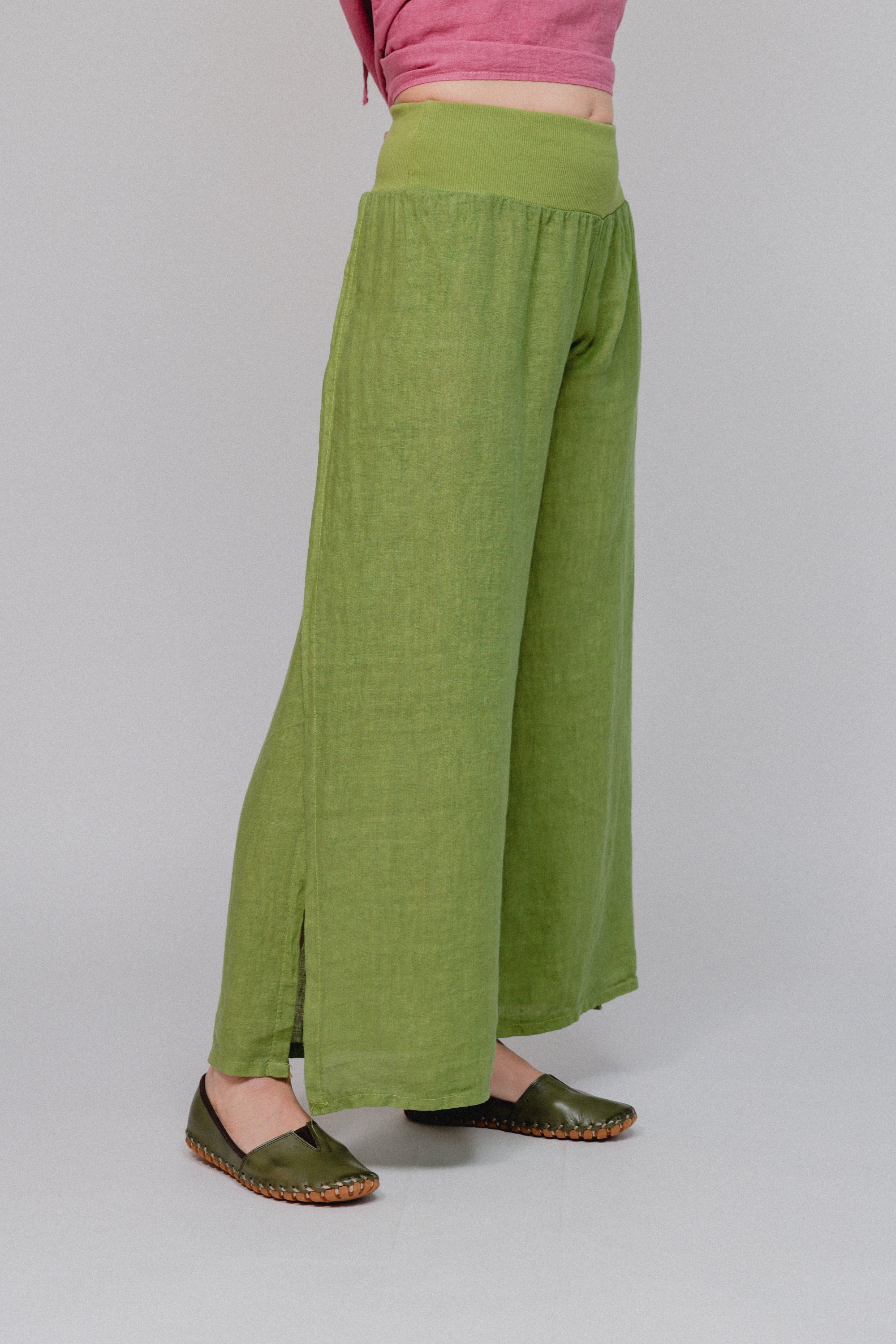 Ribbed Waist Open Side Pant Kiwi Side