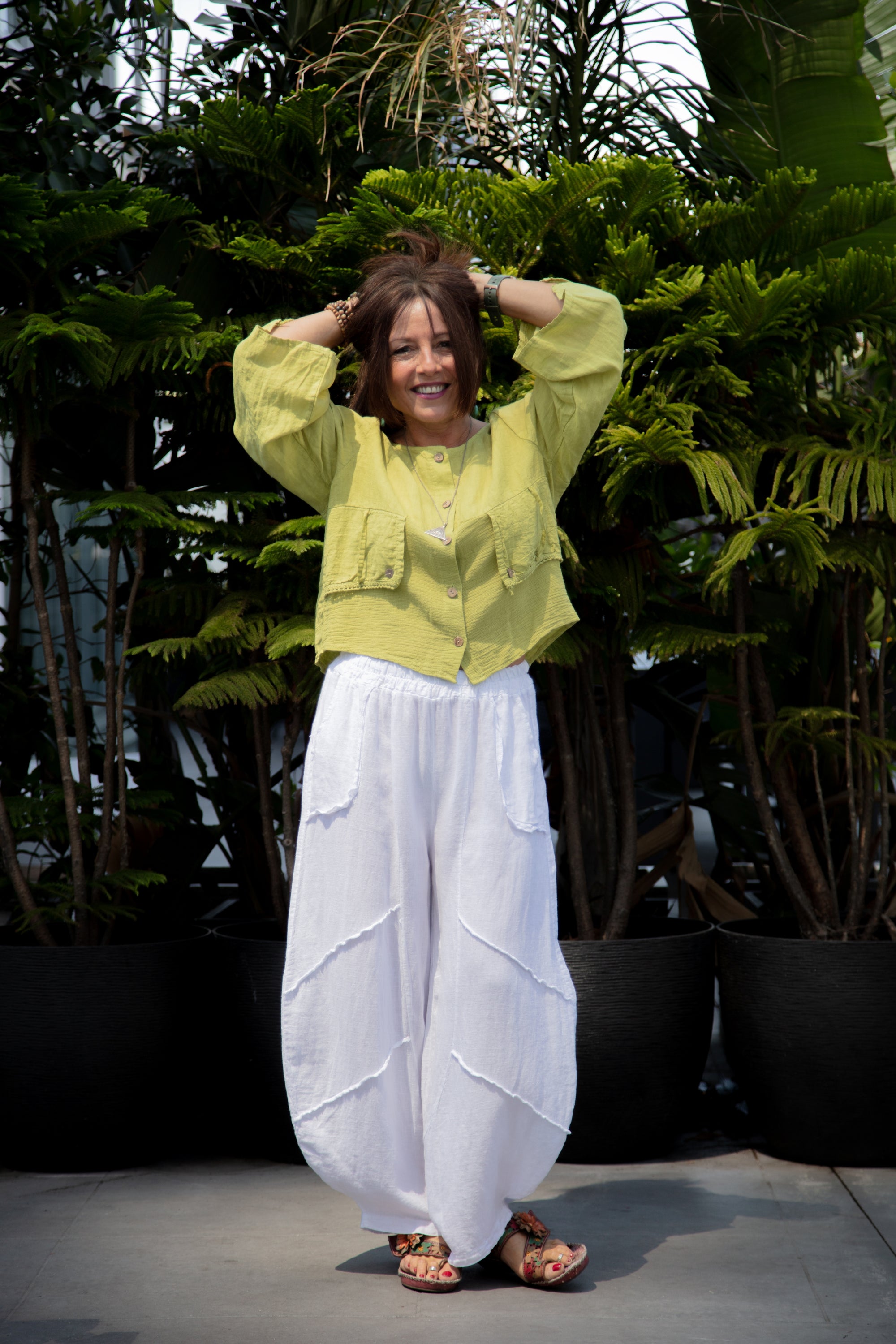 Genie Raw Edge Stitch Pant White Front