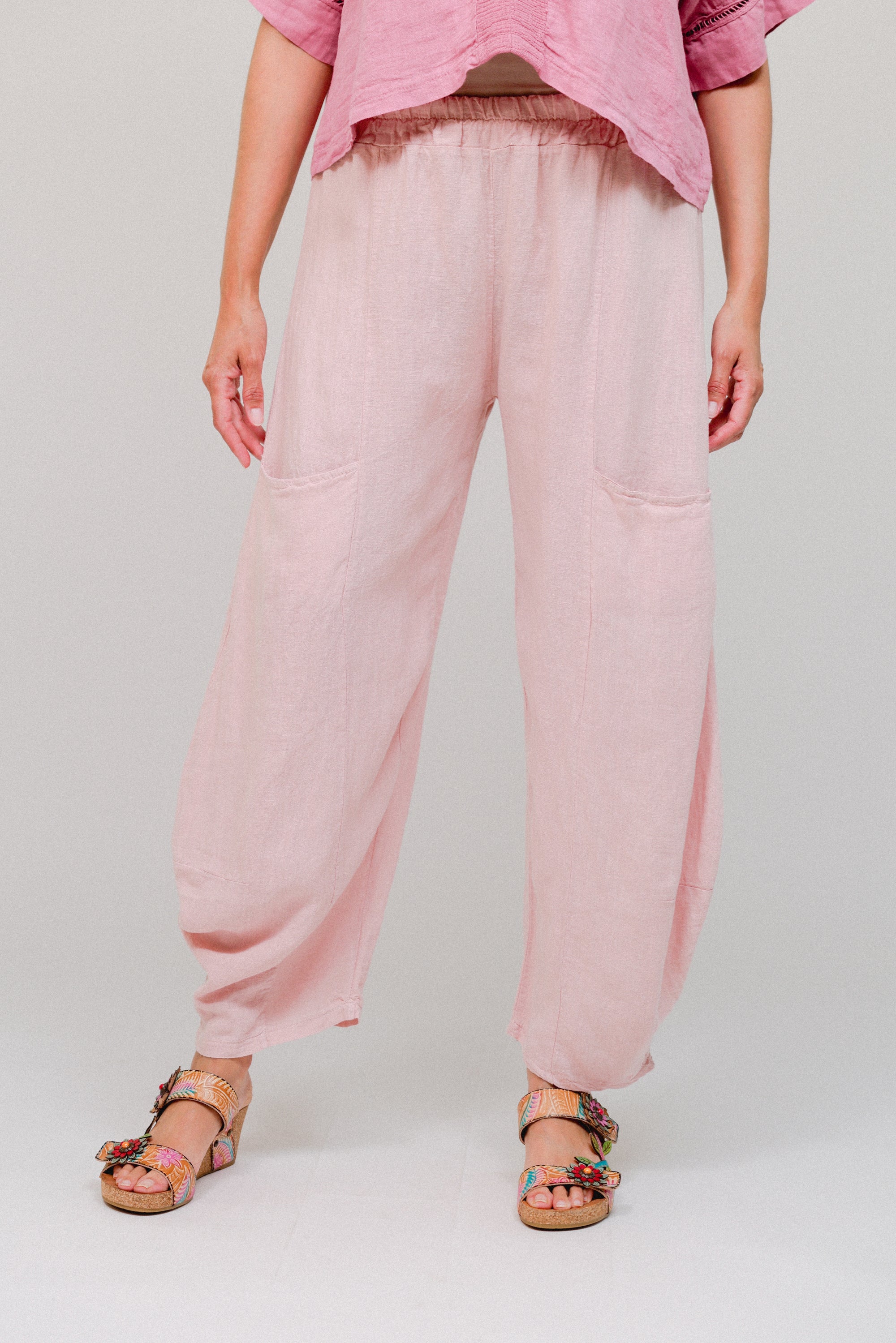 Gathered Hem Genie Pants Pink Front