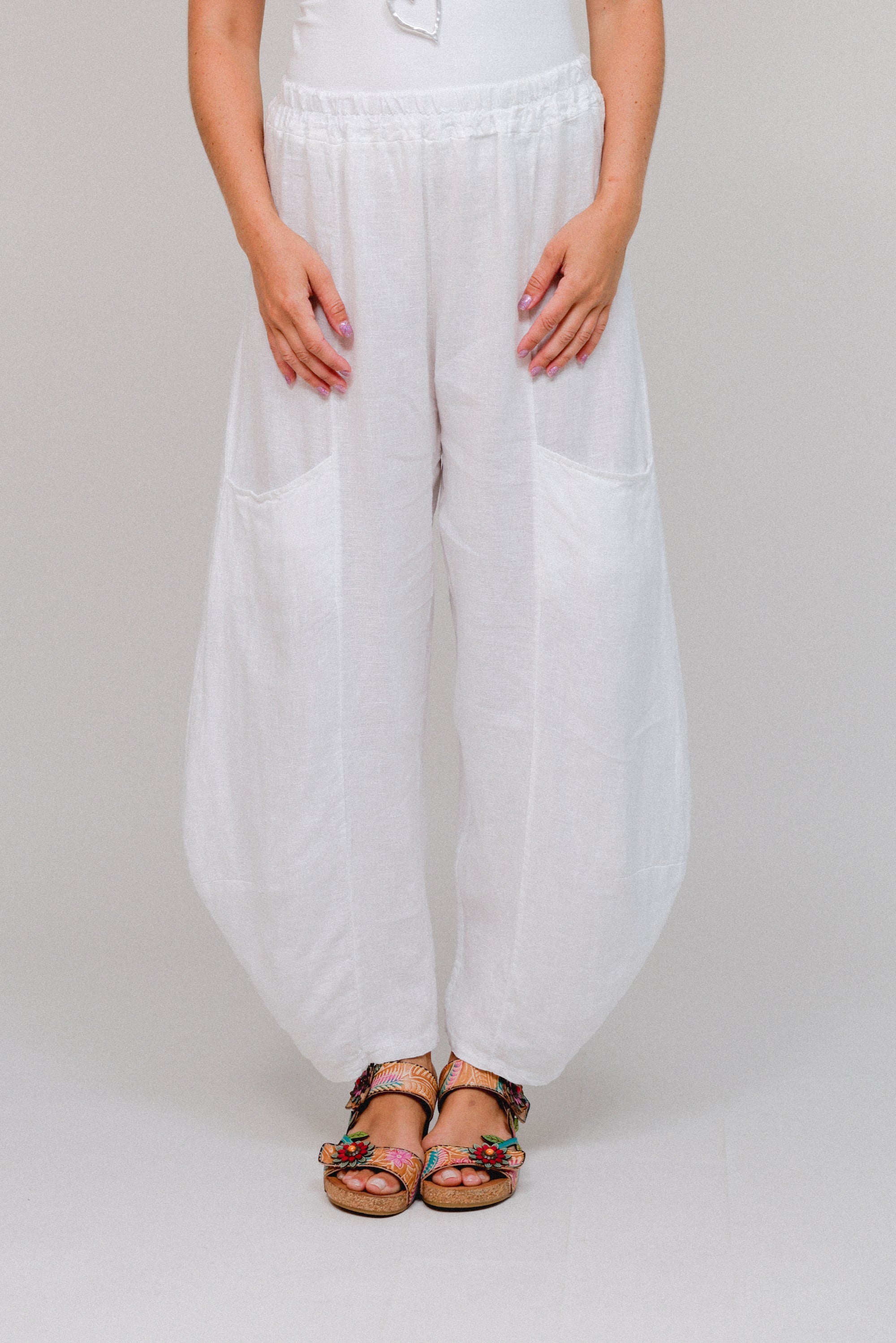 Gathered Hem Genie Pants White Front