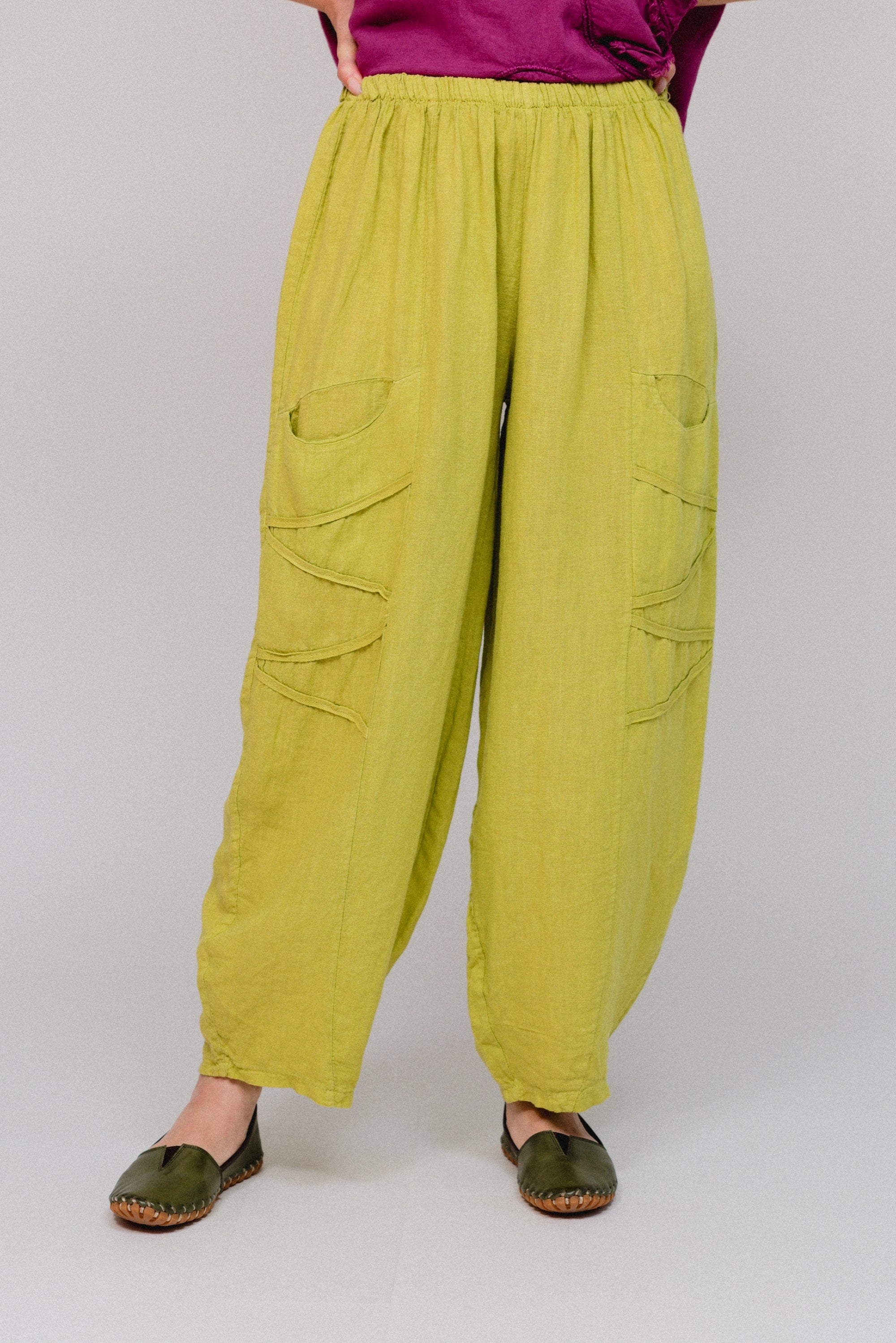 Diagonal Tape Accent Pants Moss Front