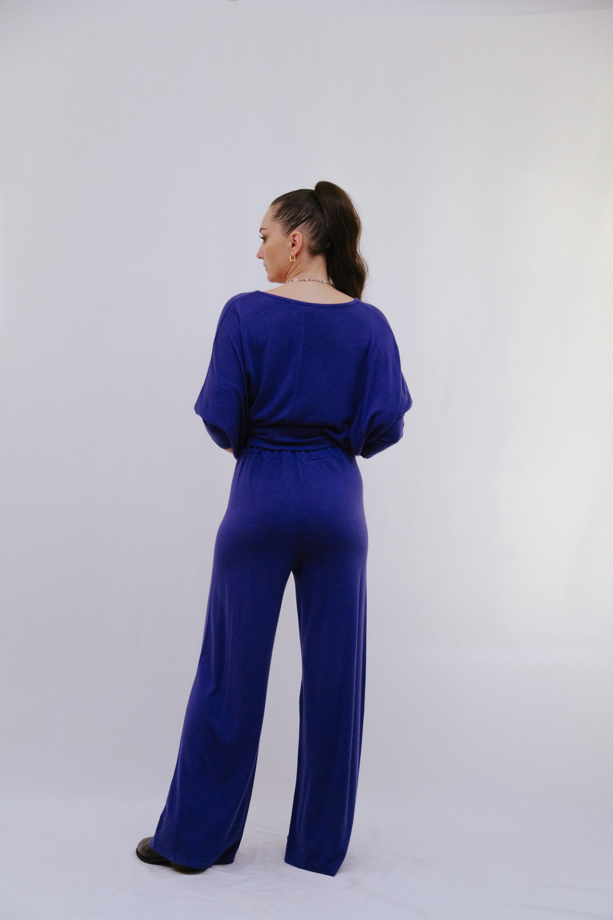 Saga Relaxed Pants Slide Pocket Back View in Blue