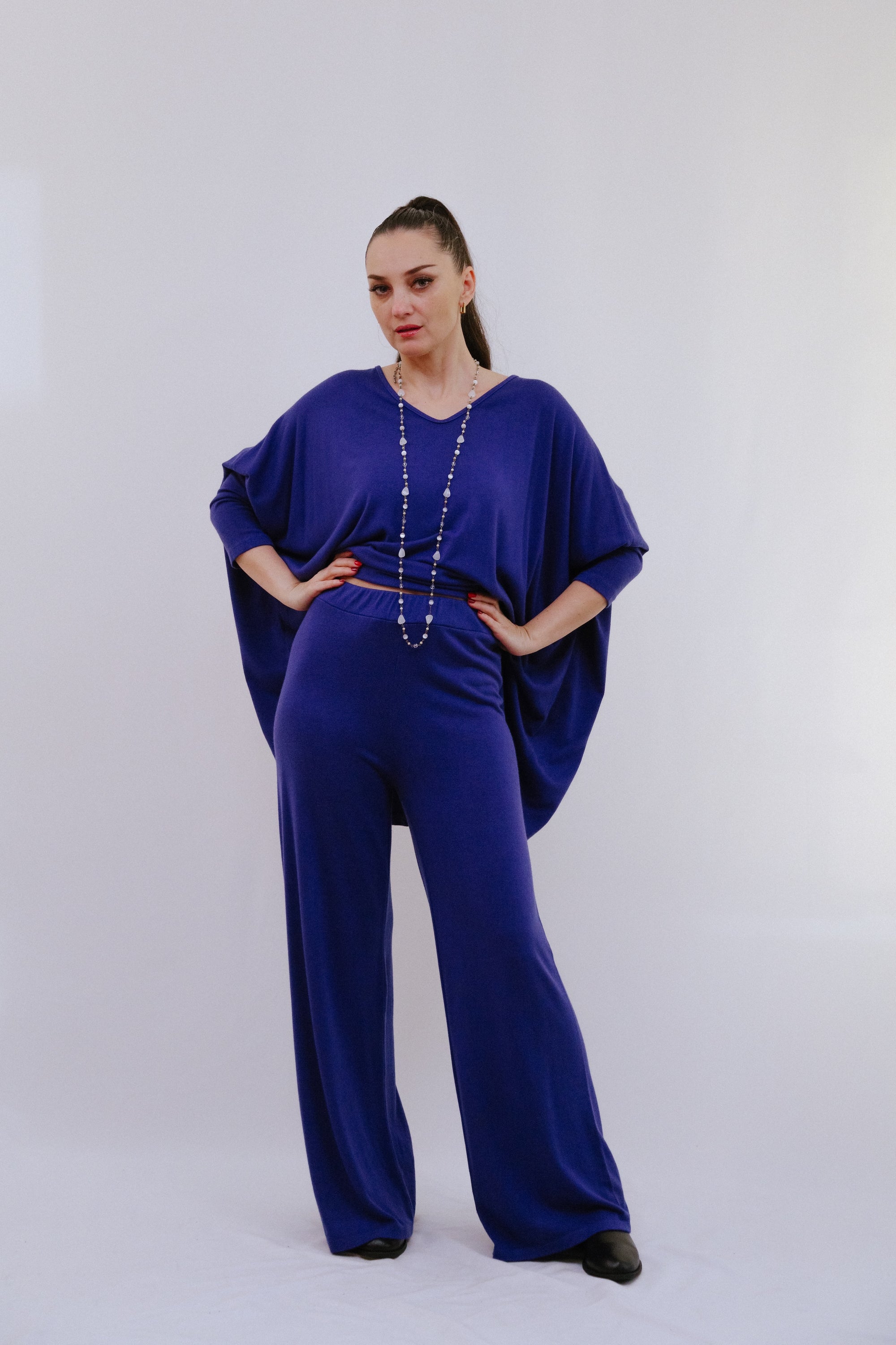 Saga Relaxed Pants Slide Pocket Front View in Blue