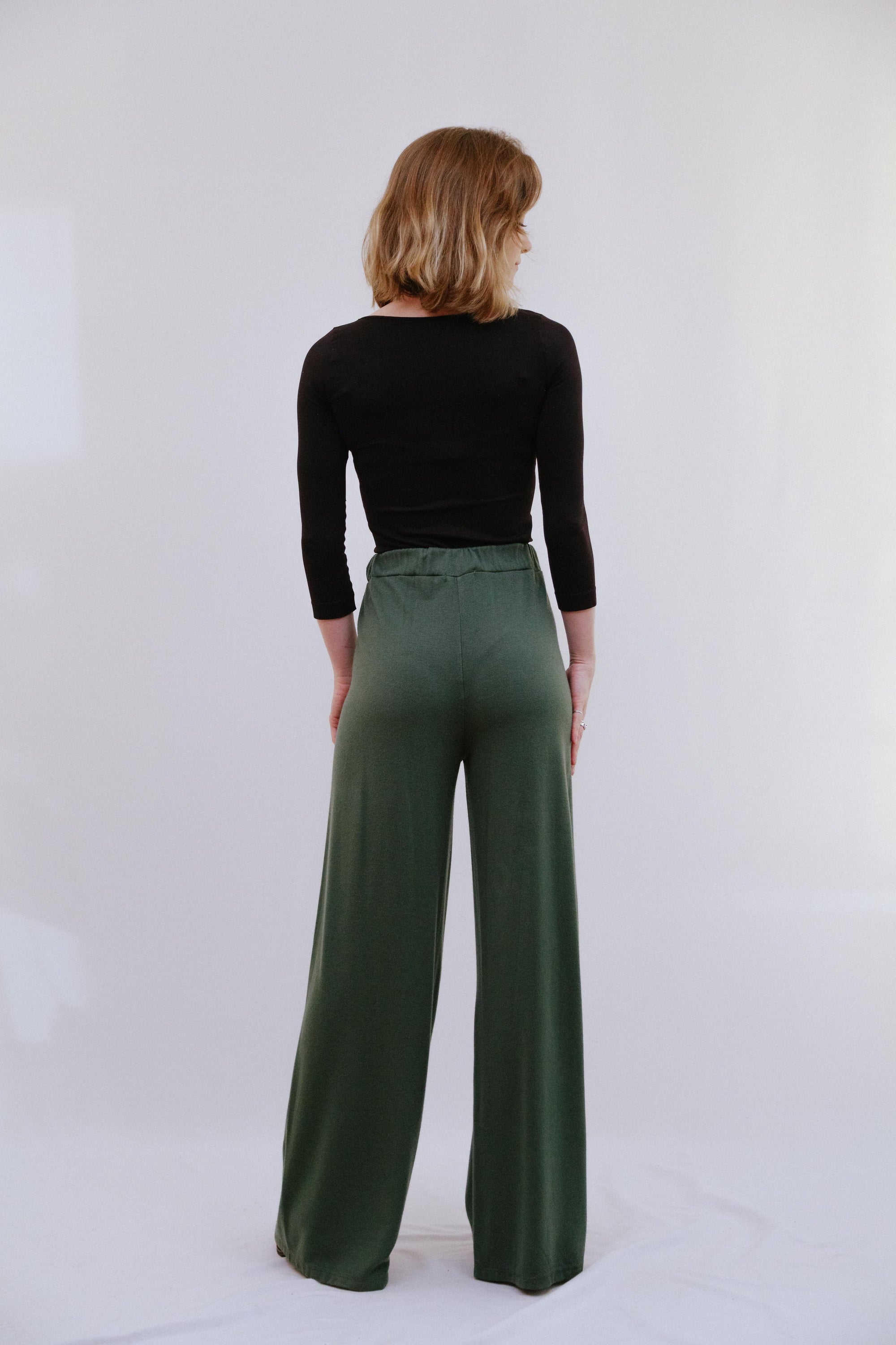 Wide Leg Pants in Olive_Back