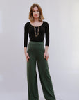 Wide Leg Pants in Olive_Front
