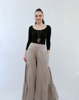 Tiered Palazzo Pants Taupe Front