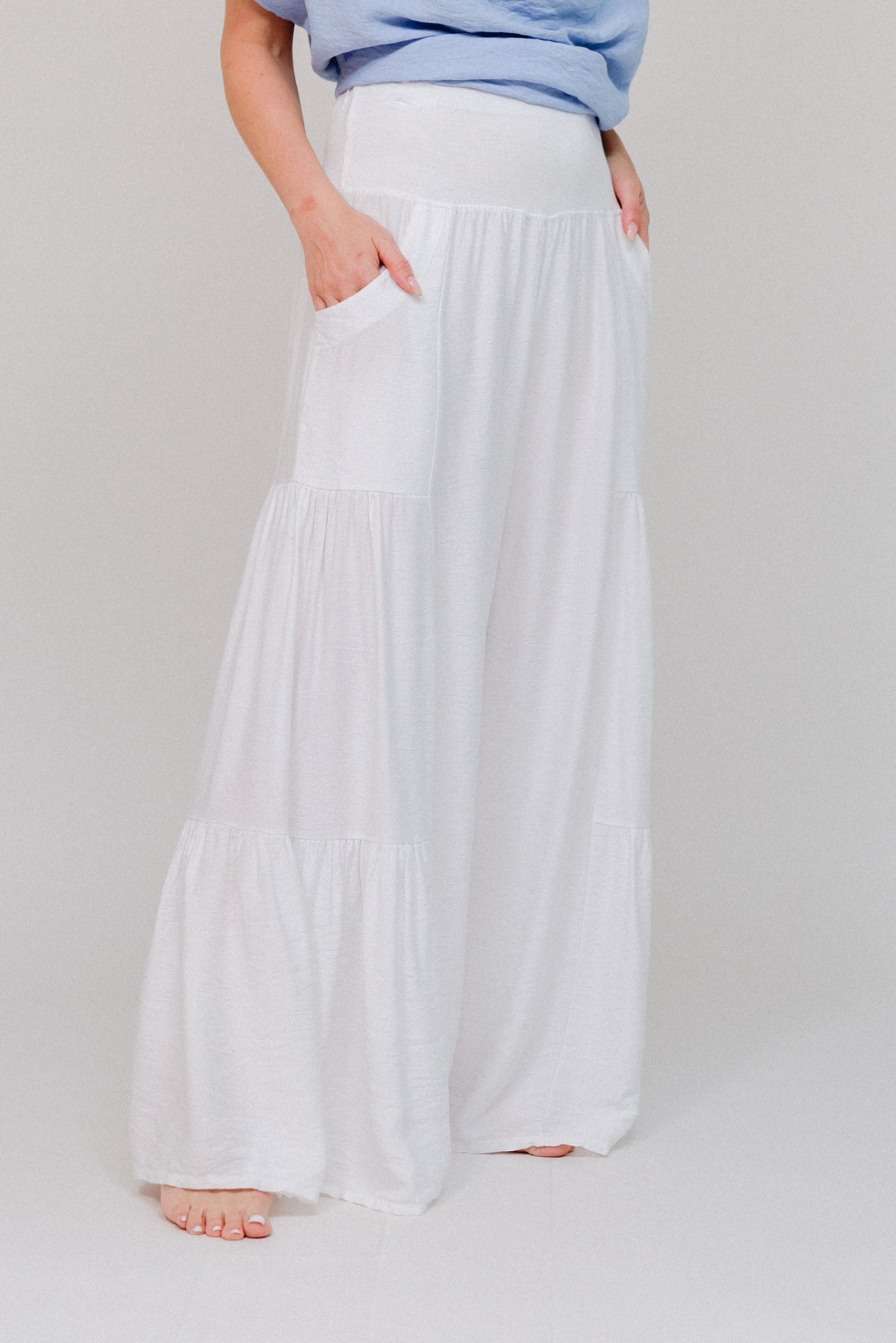 Tiered Palazzo Pants White Front