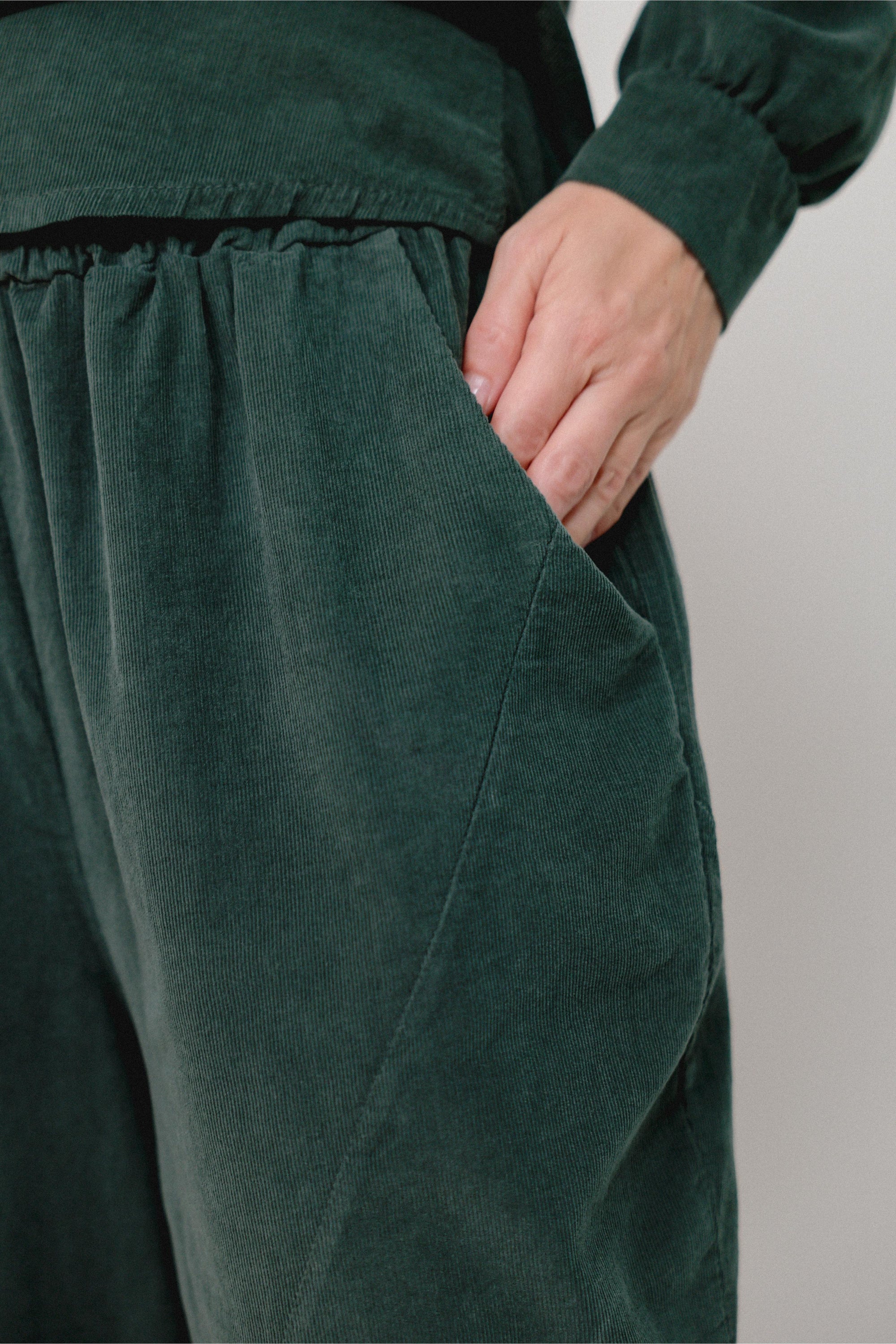 Tapered Hem Pants in Olive_Pocket Detail