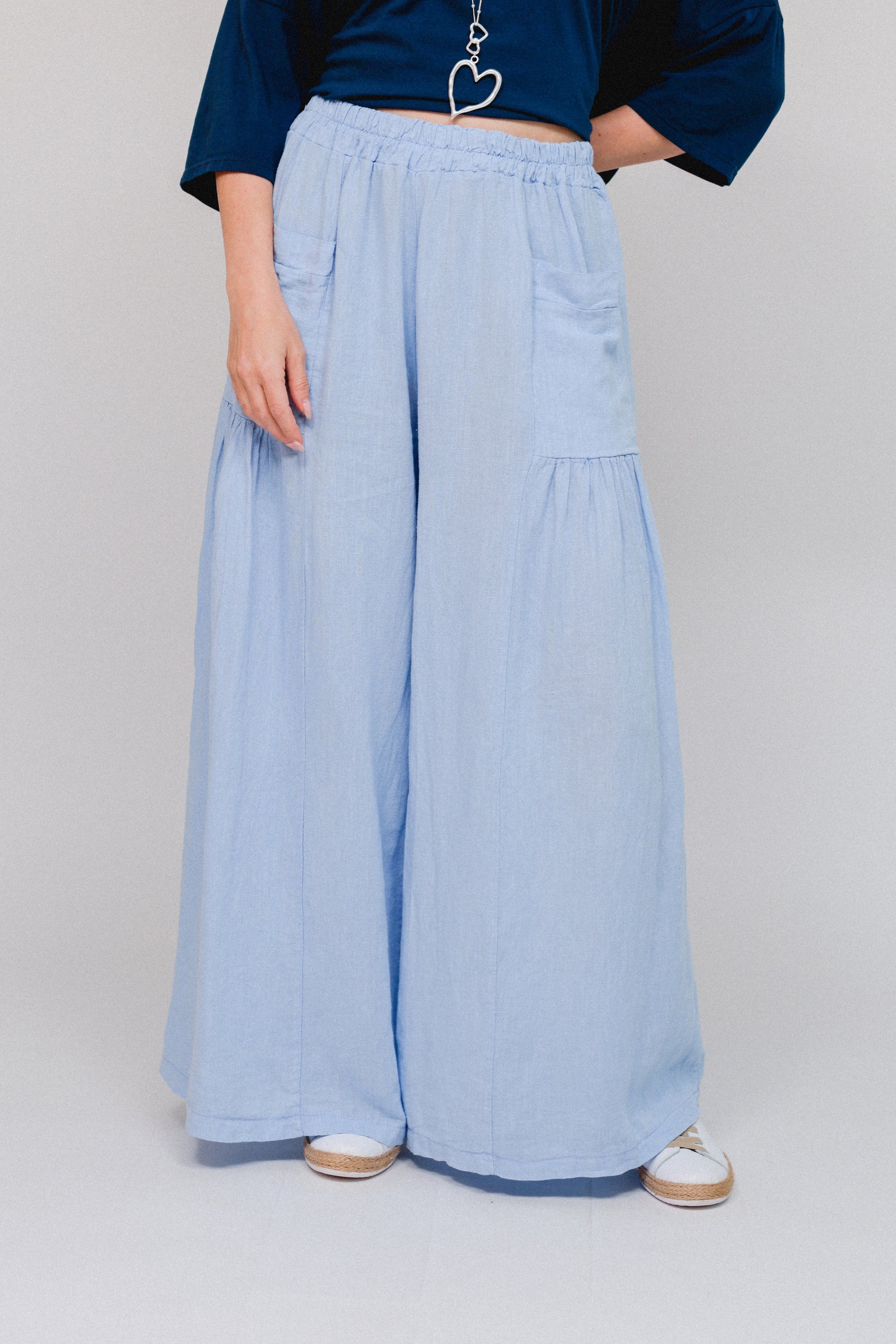 Front Pocket Shirred Pants Blue Front