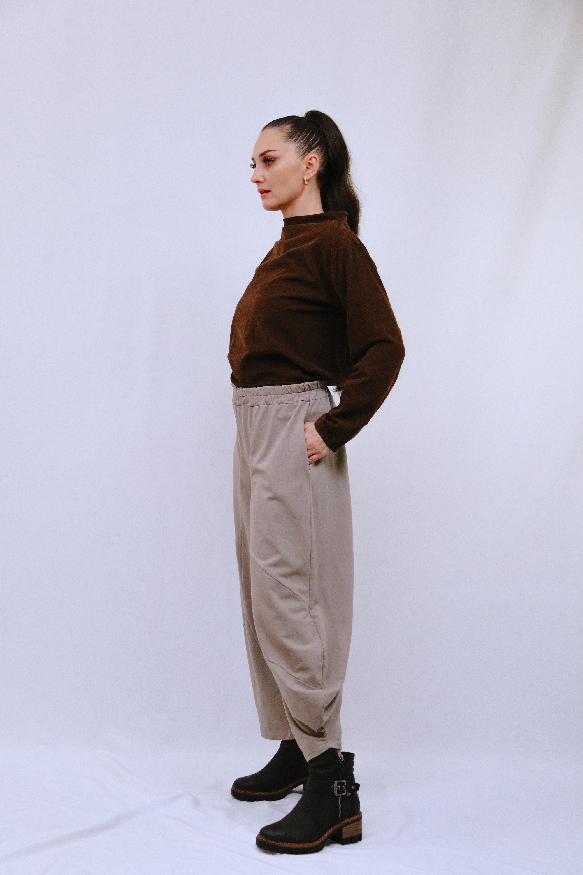 Saga Genie Pants in Sand Side View