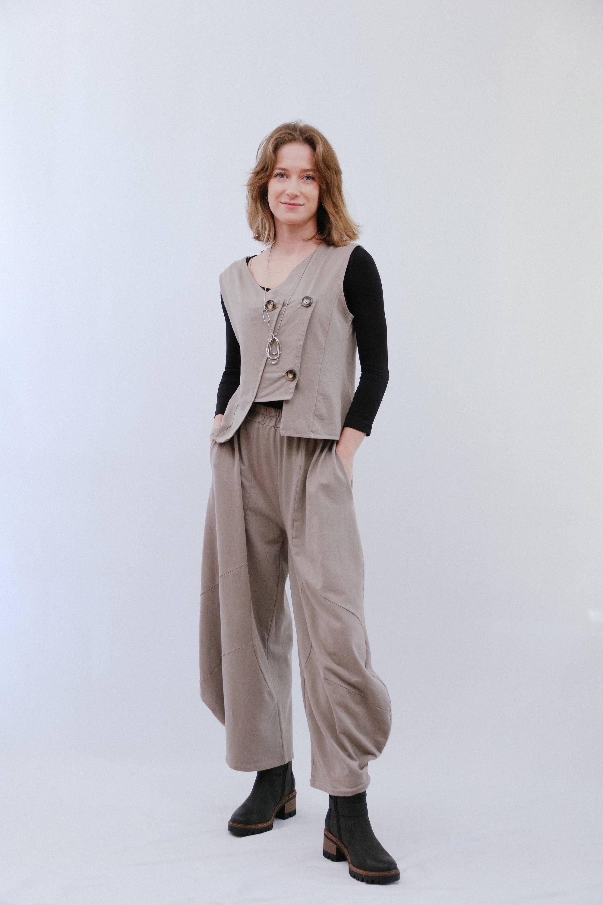 Saga Genie Pants in Sand Front View