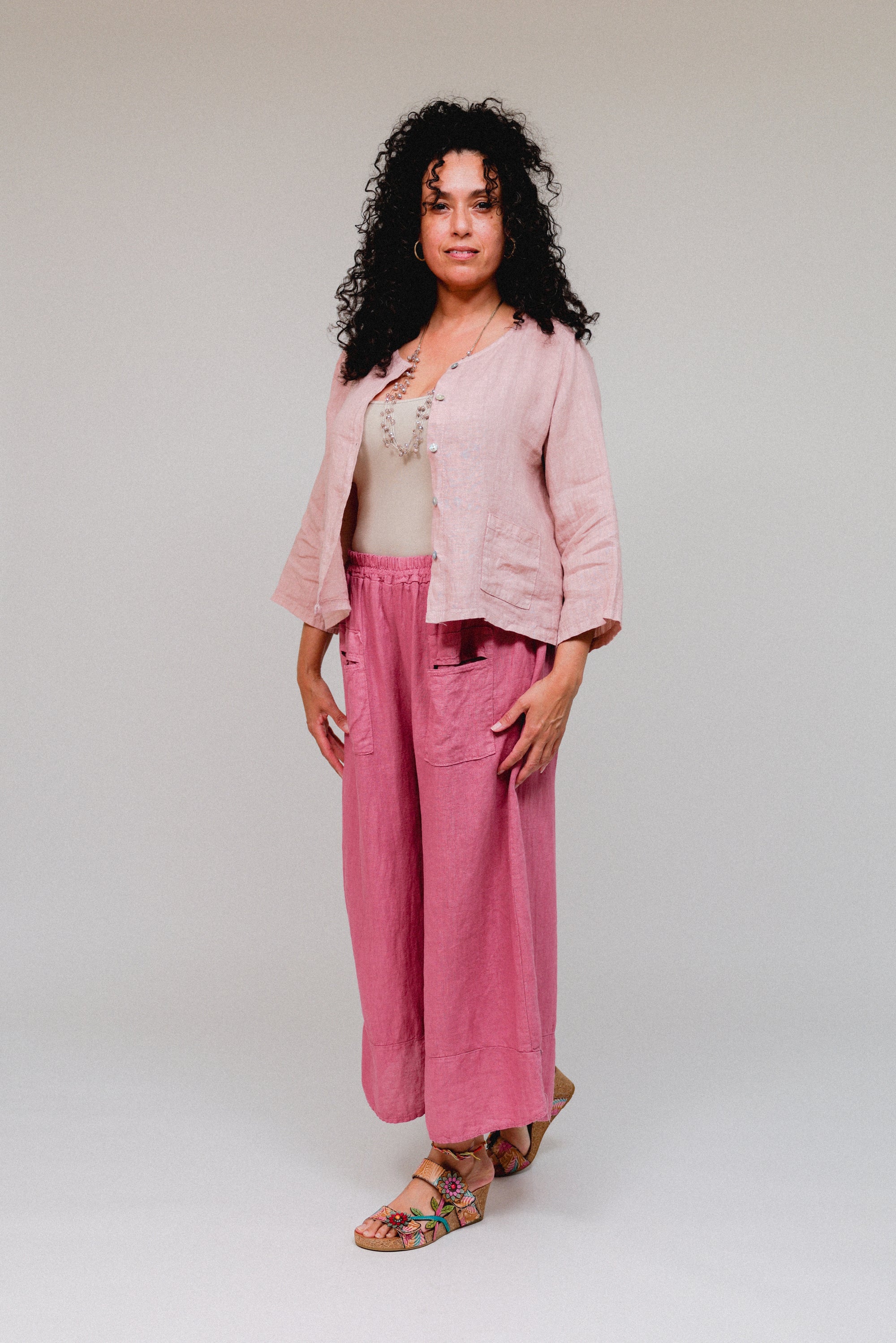 Button Hem Wide Leg Berry Front