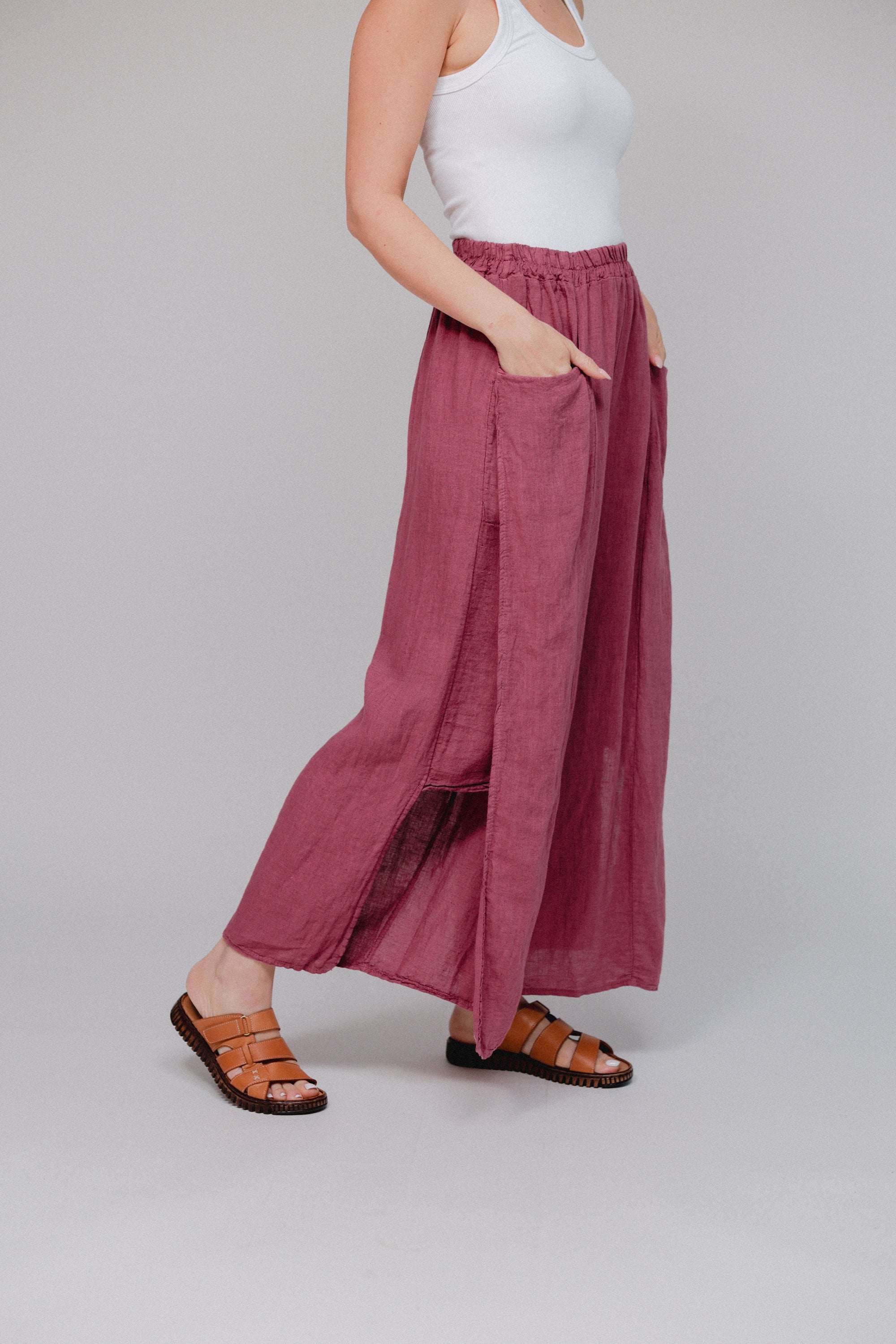 Side Pleat Pants Berry Side