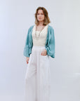 Side Pleat Pants White Front