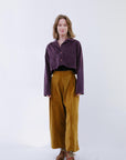 Side Pleat Velvet Pants Mustard_Front
