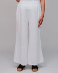 Smocked Waist Wide Leg Pant White Front