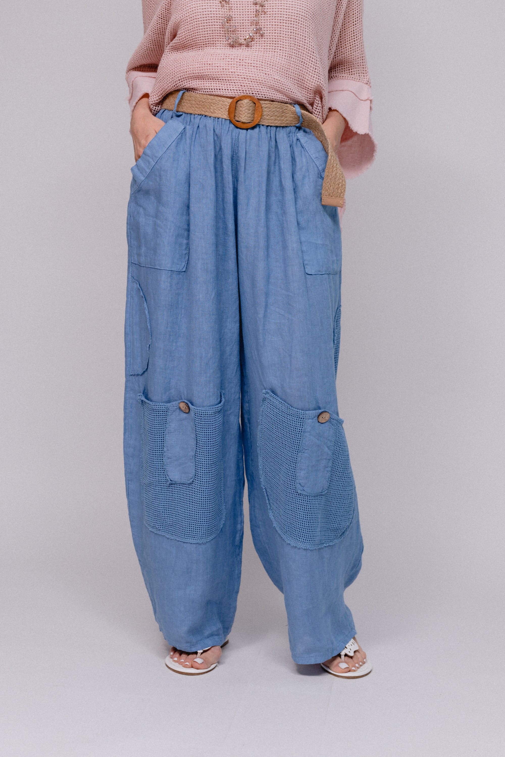 Weave Accent with Belt Pant Denim Front