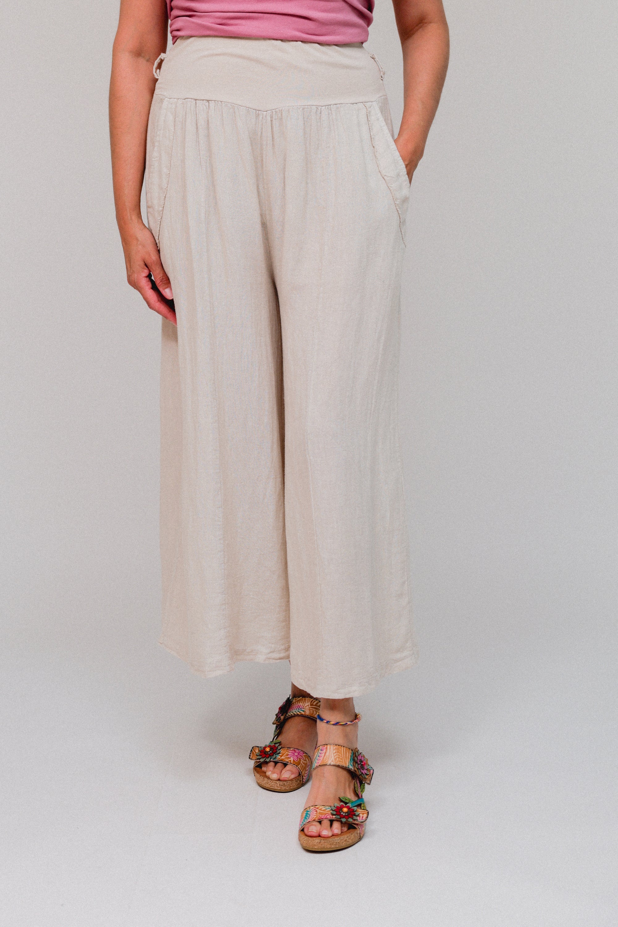 Wide Fit Pants Sand Front