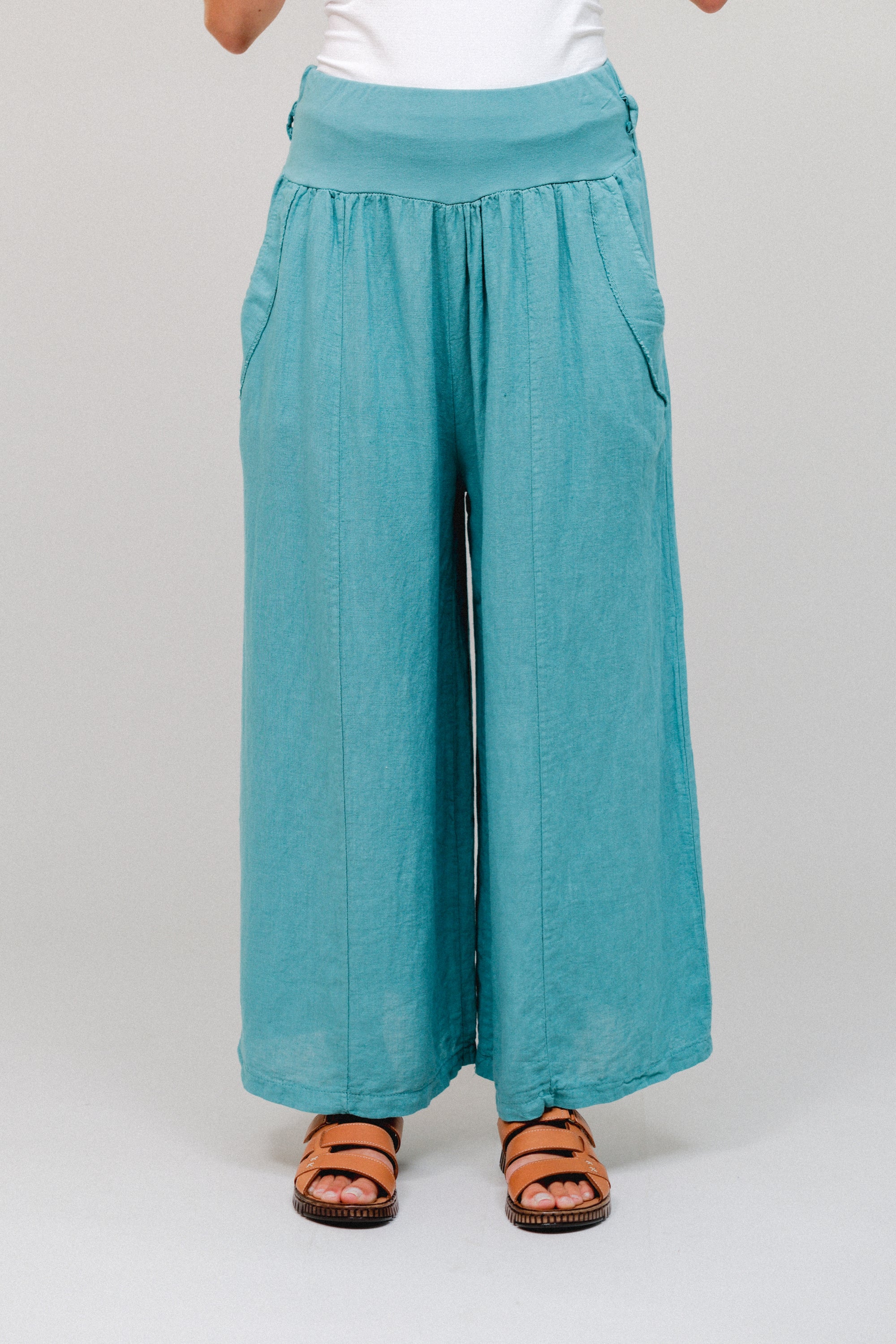 Wide Fit Pants Seablue Front