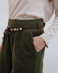 Saga Soft Waist Corduroy Pants Waist Detail in Green