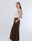 Saga Soft Waist Corduroy Pants Side View in Coco