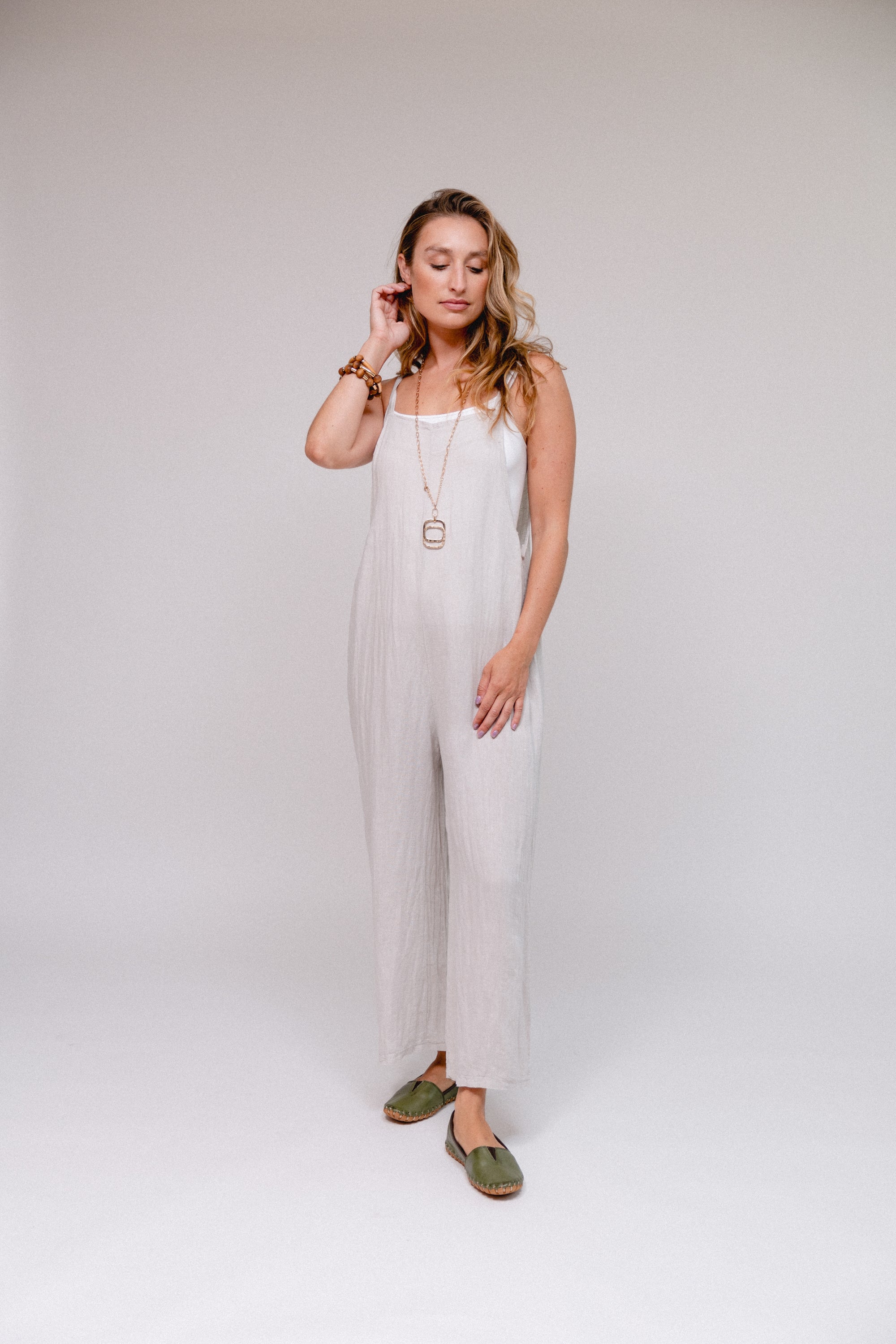 Double Strap Junior Fit Pantsuit Sand Front