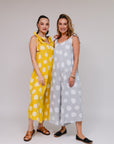 Shoulder Tie Polka Print Pantsuit Yellow & Silver Front
