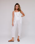 Stripe Front Tie Pantsuit White Front
