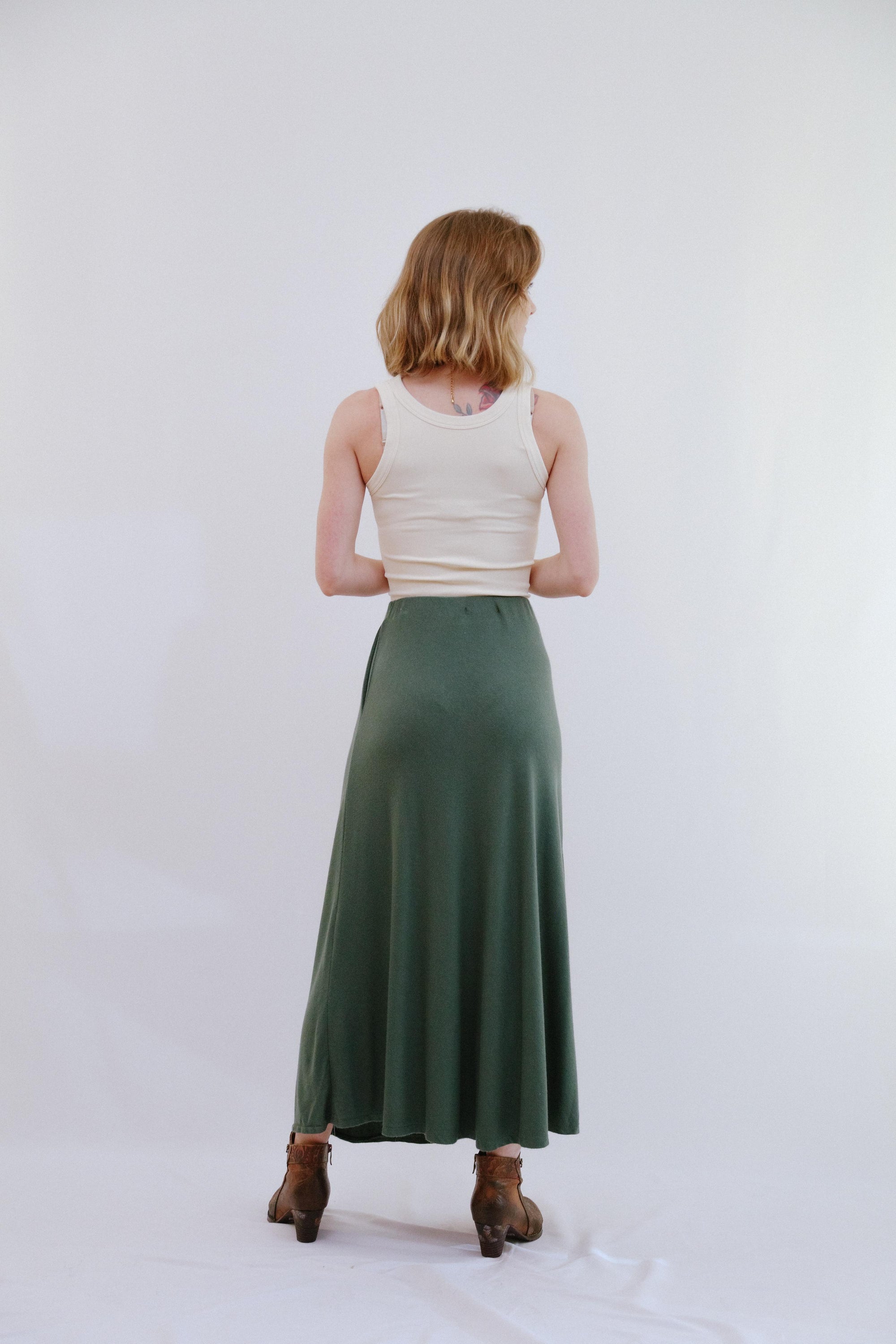 A-line Skirt in Olive_Back