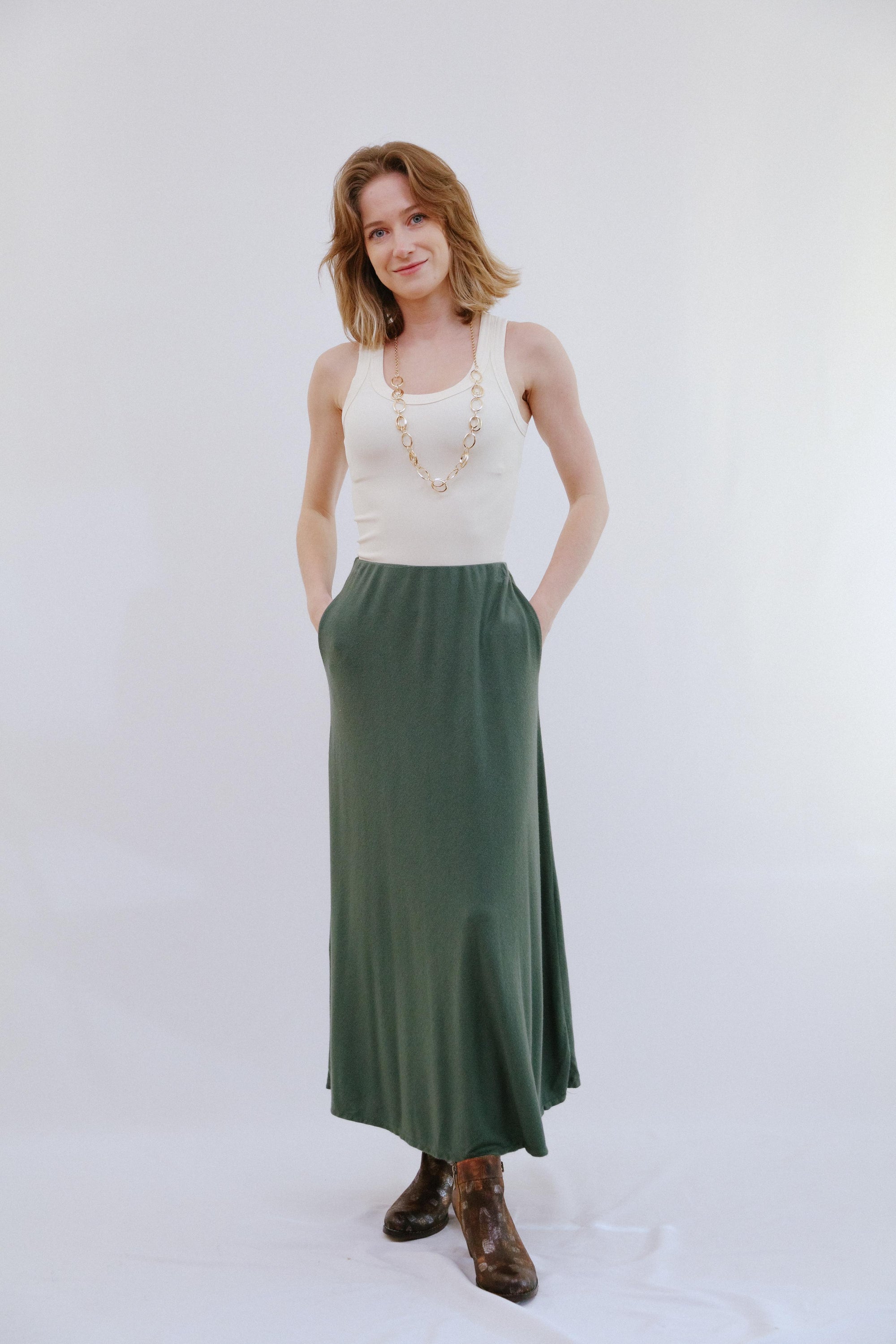 A-line Skirt in Olive_Front