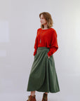 Wrap Around Scallop Hem Skirt in Olive_Side