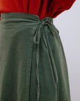 Wrap Around Scallop Hem Skirt in Olive_Detail