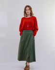 Wrap Around Scallop Hem Skirt in Olive_Front