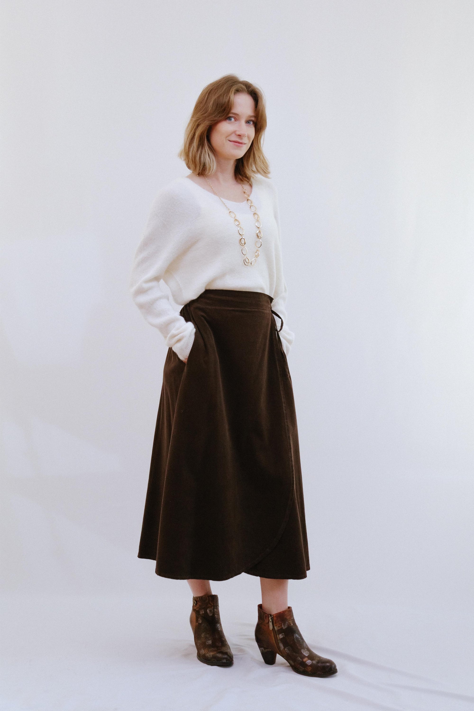 Wrap Around Scallop Hem Skirt in Coco_Front Side