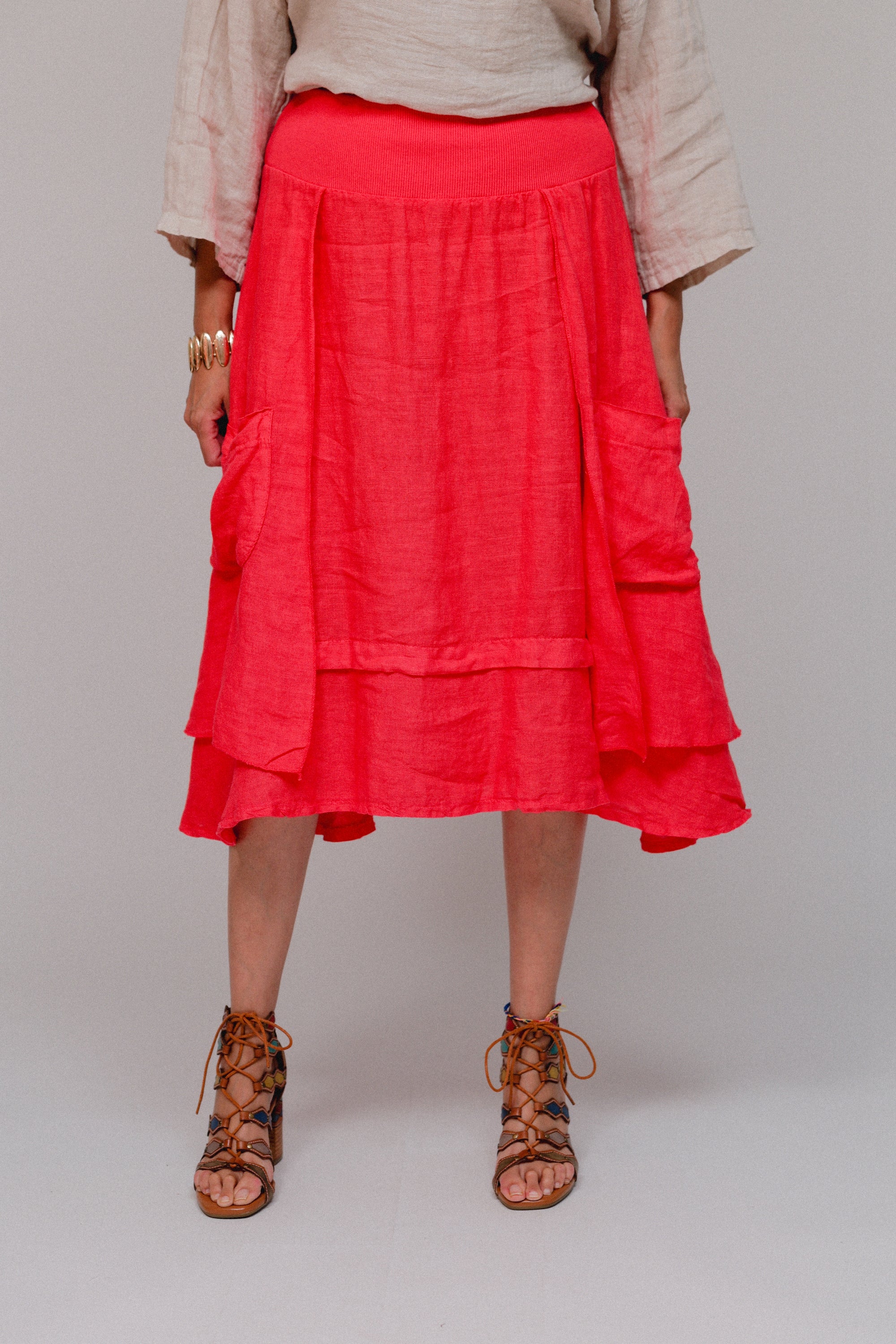 Layered Midi Skirt Coral Front