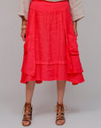 Layered Midi Skirt Coral Front
